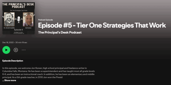 Dr. David Franklin from the Principal's Desk Podcast -- Tier 1 Strategies that Work